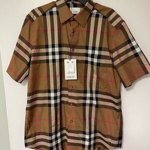 Burberry Tan and Black Plaid Men's Shirt